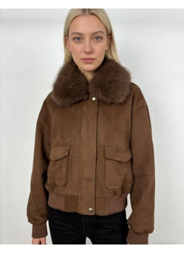 ladies pu jacket with wool collar 26-4