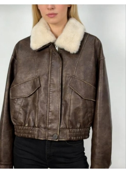 ladies pu jacket  with wool collar 26-6