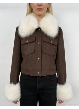 ladies pu jacket with wool collar 26-1