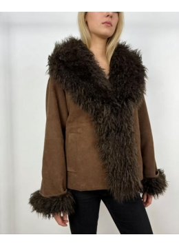 ladies pu jacket with wool collar 26-7