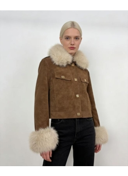 ladies pu jacket with wool collar 26-3